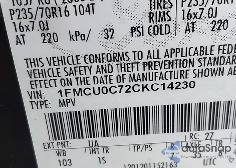 2012 Ford Escape Xls z USA, uszkodzony, nr VIN 1FMCU0C72CKC14230